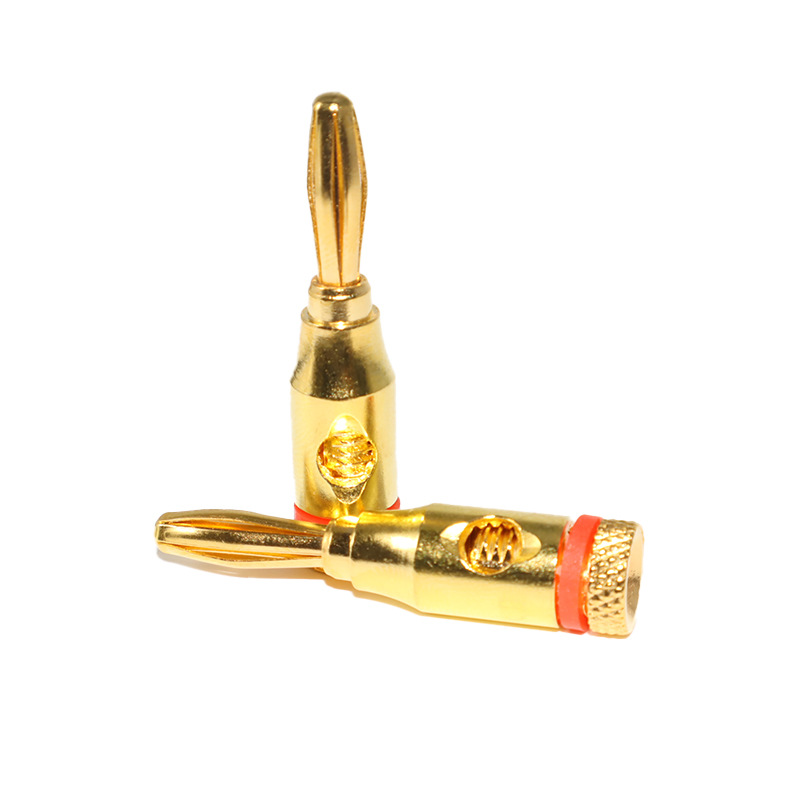 Vergoldeter, Lötfreier 4-mm-bananenstecker Für Lautsprecher, Verstärker Und Lautsprecherkabel (mit Rotem Ring)