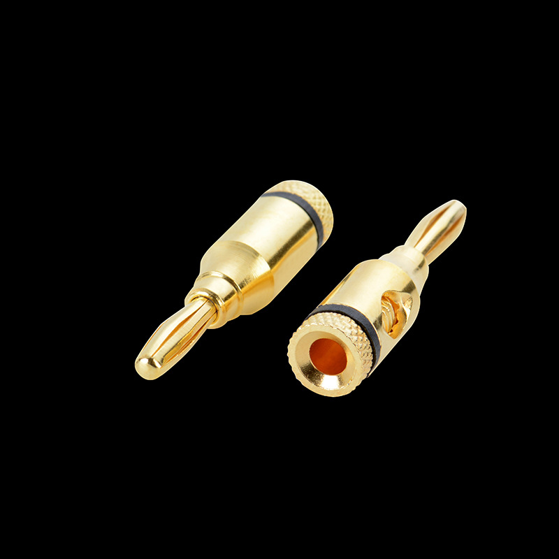 Vergoldeter, Lötfreier 4-mm-bananenstecker Für Lautsprecher, Verstärker Und Lautsprecherkabel Mit Schwarzem Ring.