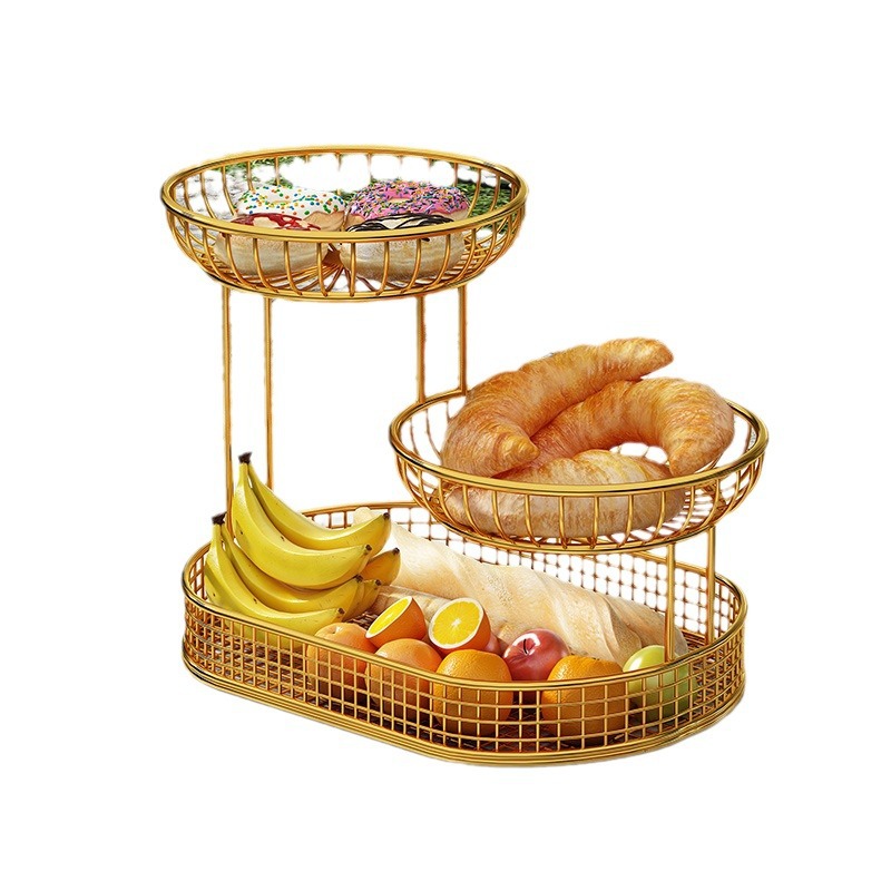 Luxuriöses, Mehrstöckiges Obsttablett, Ideal Zum Präsentieren Von Kuchen Und Vorspeisen, Aufbewahrungskorb, Hochwertiger Obstkorb, Große Goldene Ausführung.