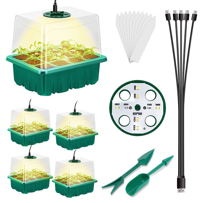 Höhere Anzuchtschale, Anzuchtschale, Led-anzuchttopf Mit Licht, Wachstums- Und Keimschale (5-teiliges Grünes Set Mit Licht, Höhere Ausführung)
