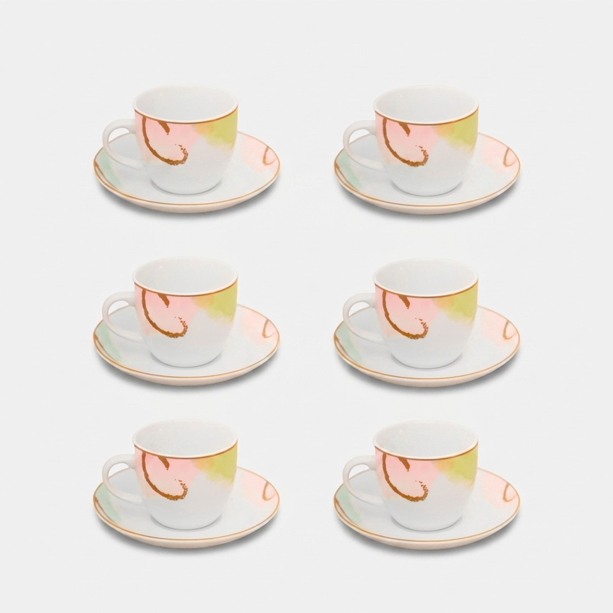 Set Aus 6 Porzellan-espressotassen Mit Unterteller Acquerello