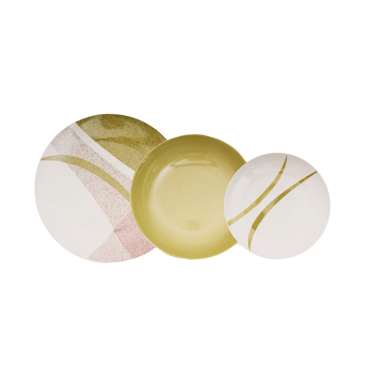 Tafelservice Aus Grüner Porzellan, 18-teilig, Curve