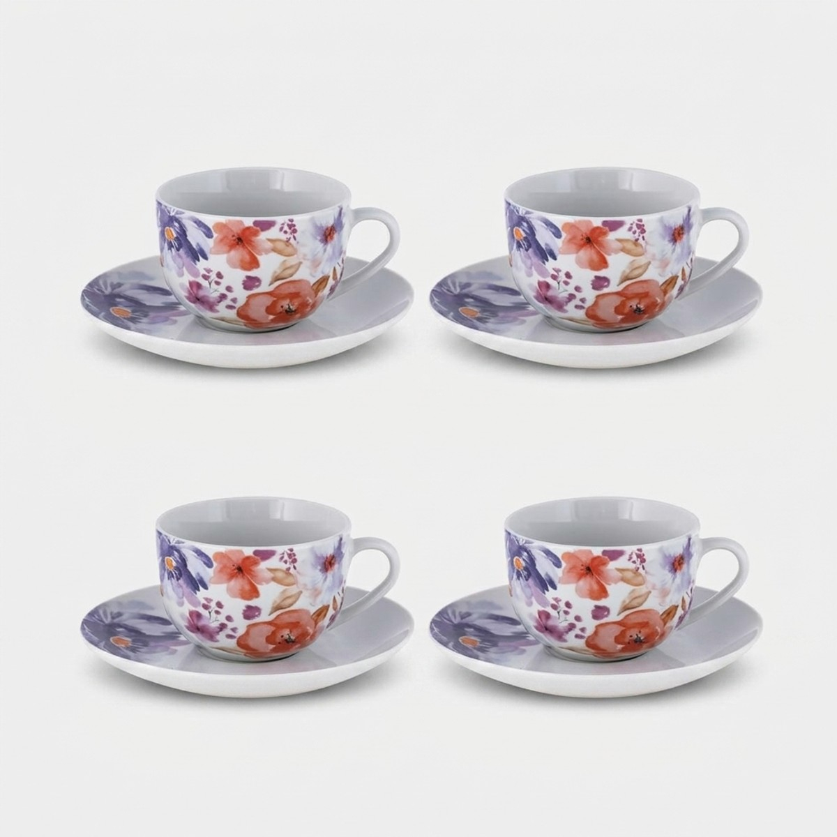 Set Aus 4 Teetassen Aus Porzellan Mit Blumenmuster Und Unterteller Peonia