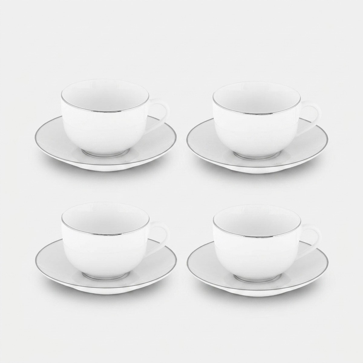 4er-set Teetassen Aus Porzellan Mit Untertasse Platinum Chic