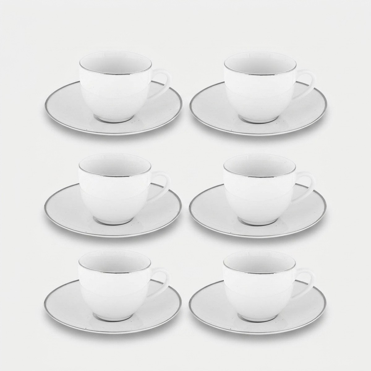 Set Aus 6 Kaffeetassen Aus Porzellan Mit Untertassen Platinum Chic