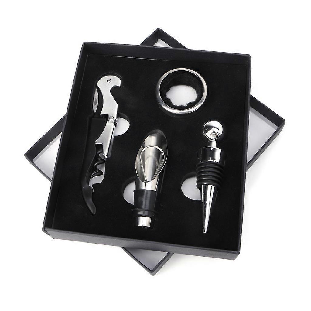 4-teiliges Weinbesteck-geschenkset Aus Edelstahl: Flaschenöffner, Korkenzieher, Flaschenverschluss, Ausgießer