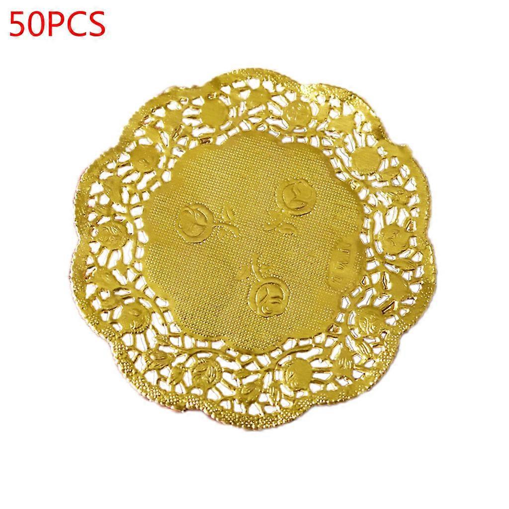 50 Stück 3,5 Zoll Große, Hohle, Runde Papierdeckchen Mit Blumenmuster Und Spitze, Ideal Für Partys Und Diy-projekte, Goldene Platzsets