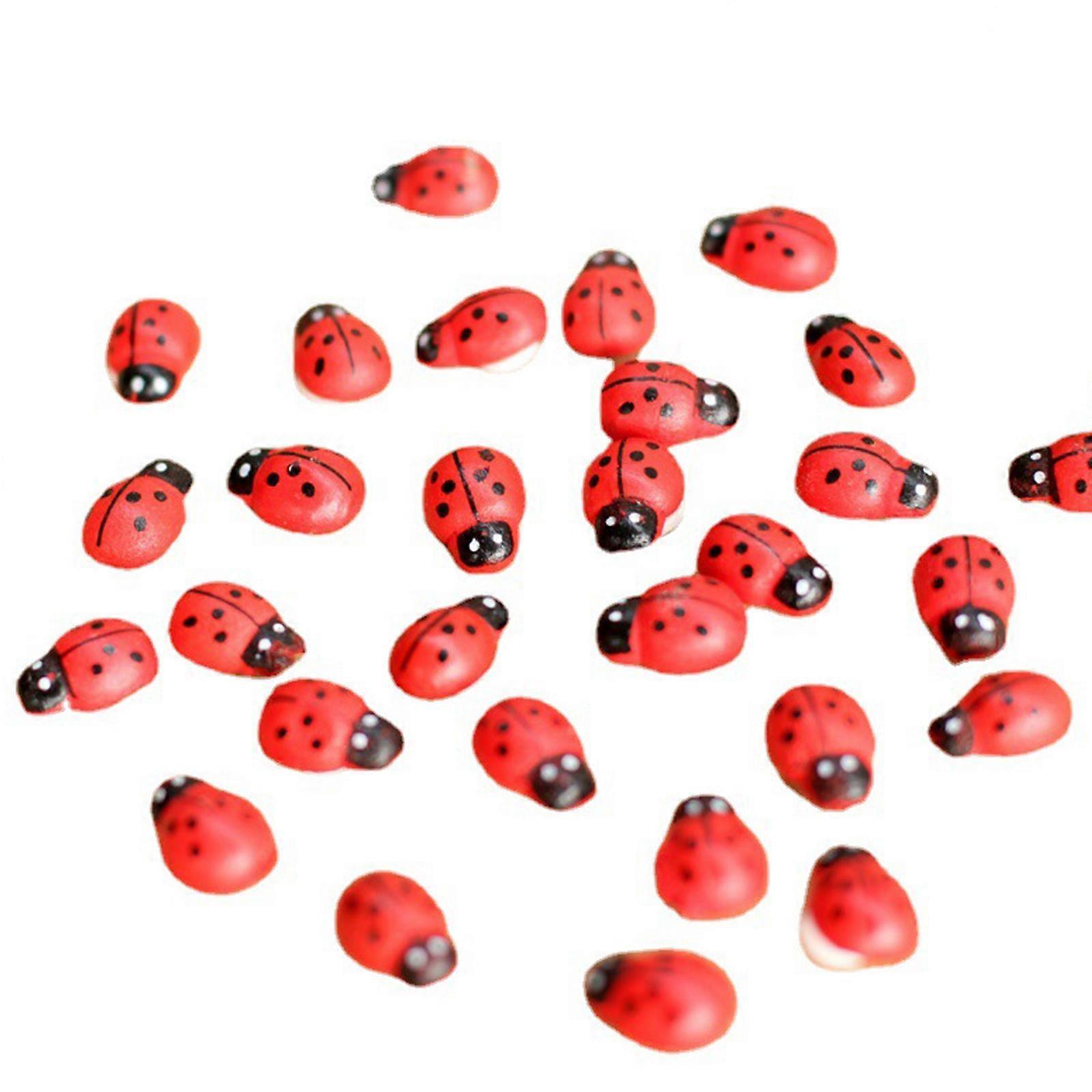 100 Stück Bemalte Mini-marienkäfer-miniaturfiguren Aus Holz Mit Flachem Rücken, Verzierungen Für Diy-bastelarbeiten, Feengärten, Bonsai-ornamente, Puppenhäuser Und Mikrolandschaften