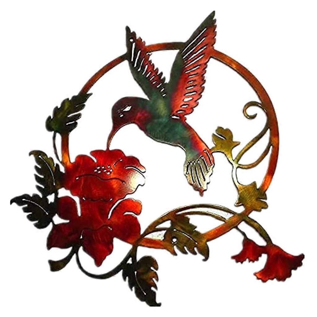 Runde Metall-vogel-wanddekoration Für Garten Und Wohnzimmer, Kolibri-blume, Schmiedeeiserne Wanddekoration, Kreise, Hängendes Ornament