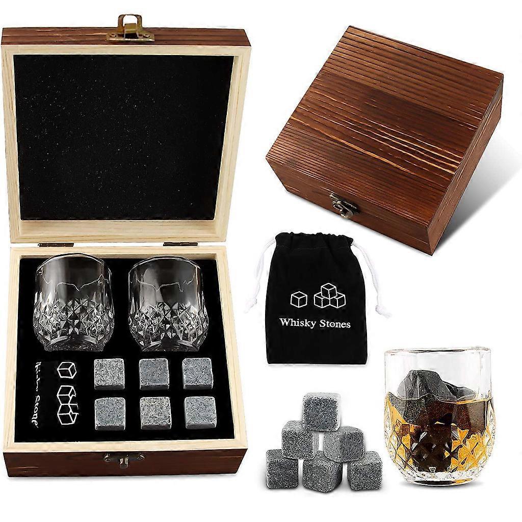 Whisky-eiswürfel-geschenkset In Holzbox Aus Natursteinen, Wiederverwendbar