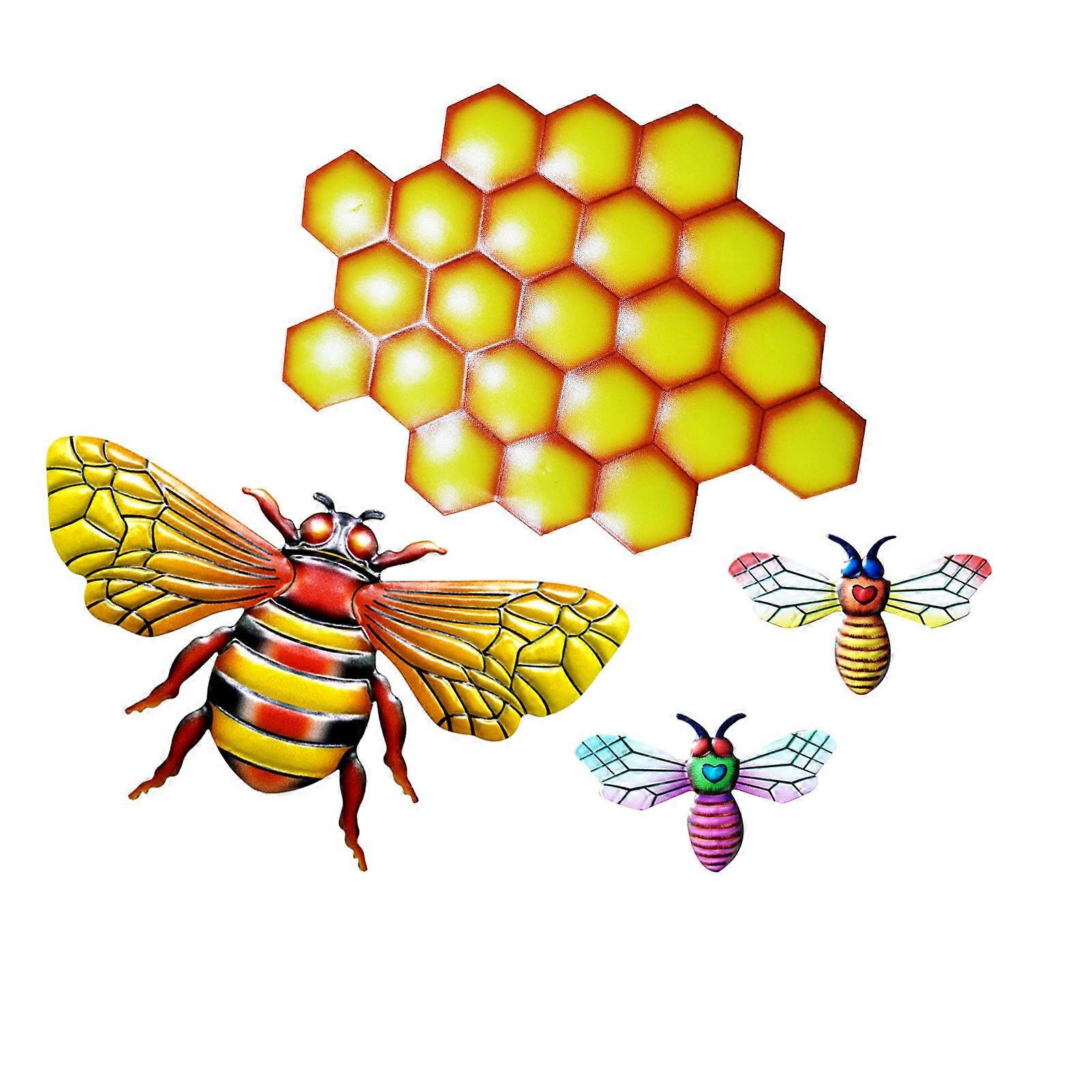Bienen-honigwaben-kombinationsornament-set Mit 4 Schmiedeeisernen Ornamenten Für Haus, Garten, Außenwanddekoration, Hängende Bastelarbeiten