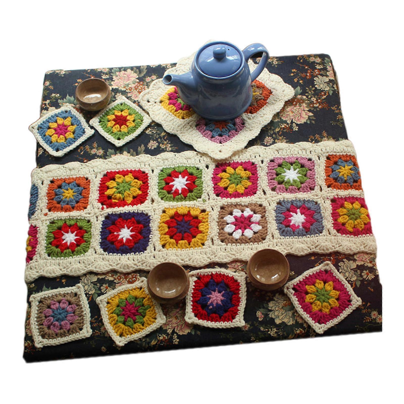 Handgehäkeltes Tischläufer-set Aus Wolle Mit Teekannenkissen Und Untersetzern (8er-set) Für Wohnzimmer Und Esszimmer