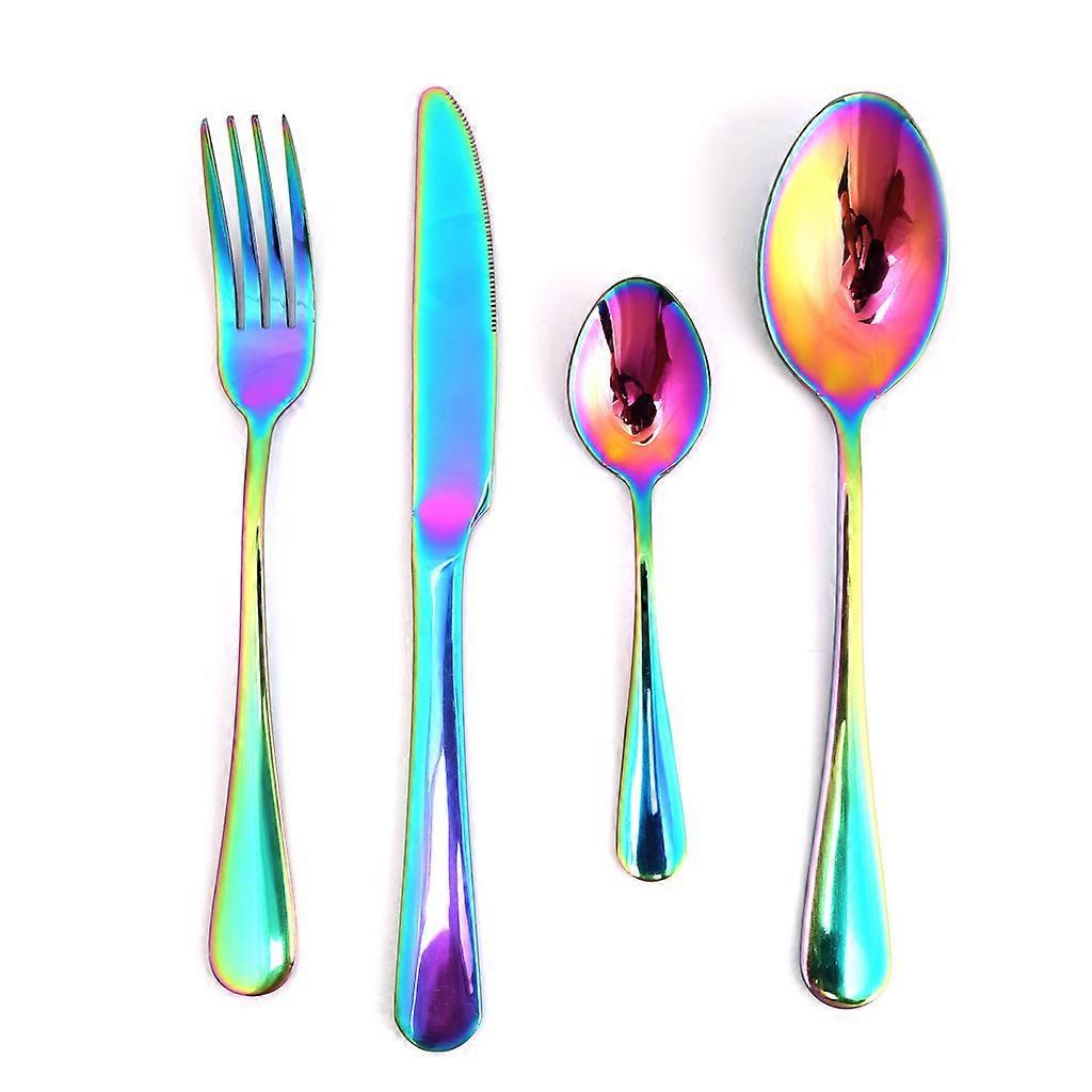 Edelstahl-besteckset, Regenbogenfarbenes Besteck, Messer, Gabel, Löffel, Teelöffel