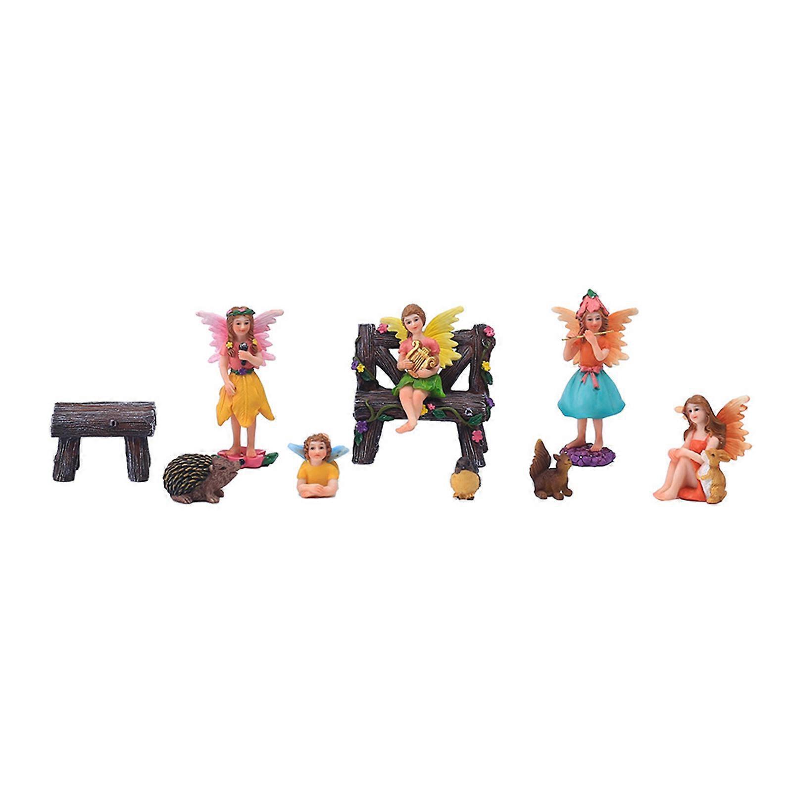Miniatur-figurenset Aus Kunstharz Für Feengärten: Engel, Mädchen, Eichhörnchen, Kaninchen – Ideal Für Drinnen Und Draußen, Als Dekoration Für Puppenhäuser Oder Als Geschenk Für Mädchen.