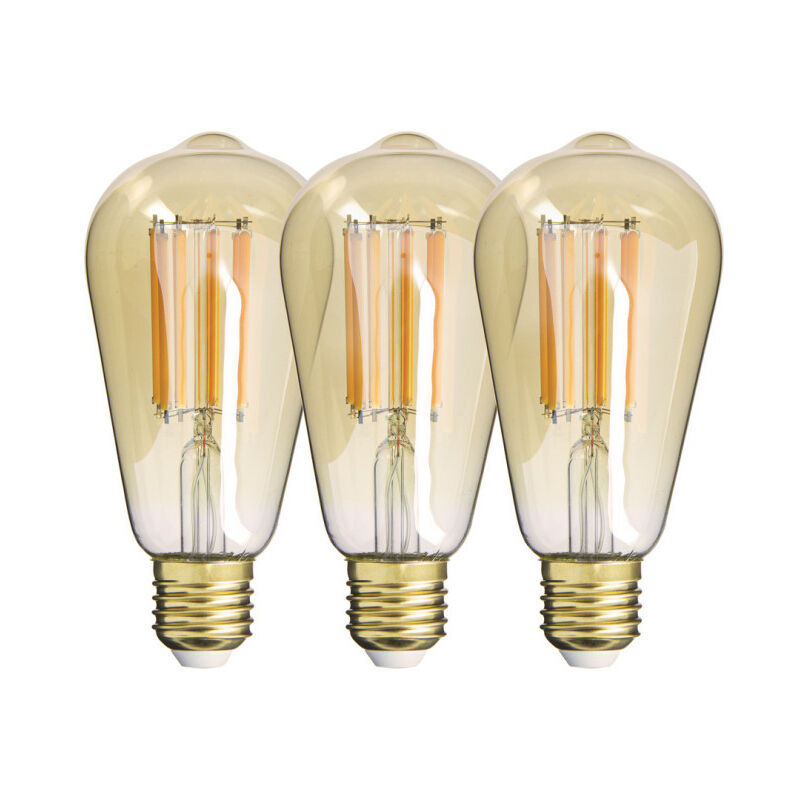 3er-pack Led-filamentlampen St64 E27, 4 W (entspricht 32 W), 340 Lm, Warmweiß (2700 K), Energiesparend, Quecksilberfrei, Dimmbar