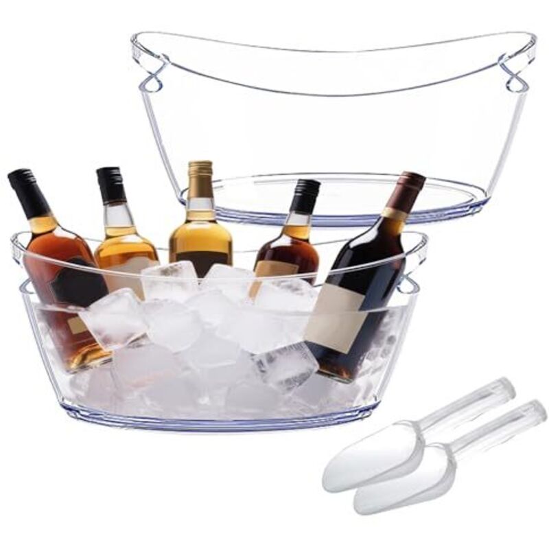 Amxcnoy 2-teiliges 6-liter-champagner-eiskübel-set, Eiskübel Mit Großem Fassungsvermögen Und 2 Löffeln, Transparenter Champagnerkübel, Eiskübel Zum Kühlen Von Wein- Und Champagnerflaschen