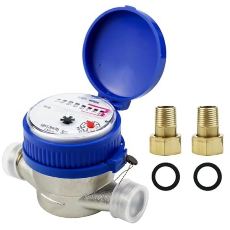 Amxcnoy 1/2" Gartenwasserzähler, Kalibrierte Kaltwasseruhr, Wasserhahnzähler Mit Montagezubehör Und Schutzabdeckung, Für Haus Und Garten, 0–40 °c, 1,5 M³/h