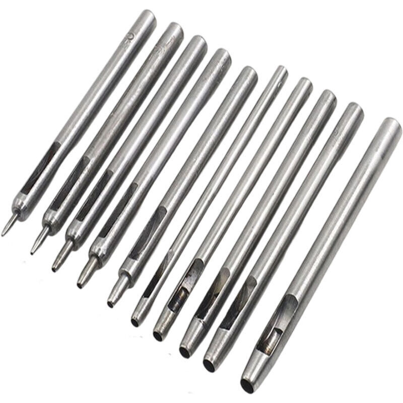 Amxcnoy 10-teiliges Lederlocher-set, Hohllocher, Lederlocher, Rundstahl-hohllocher-set, Werkzeug Zum Lochen Von Lederarmbändern Und Gürteln, 0,5 Mm–5 Mm