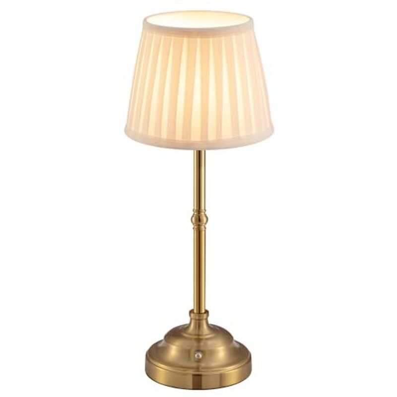 Amxcnoy Kabellose Led-tischleuchte Mit Dimmfunktion – Retro-nachttischlampe – Batteriebetrieben – 4000 Mah – Geeignet Für Innenräume, Außenbereiche, Bars Und Wohnzimmer (gold + Beiger Lampenschirm)