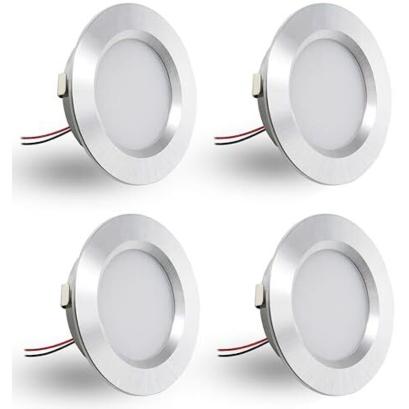 Amxcnoy 4er-pack 12v 3w Led-einbaustrahler, Flache Led-einbaustrahler, Für 55-58mm Und 14mm Montagebohrungen, 12v Dimmbare Ip44 Deckenstrahler, Einbau-möbelstrahler (silber, Schwarz)