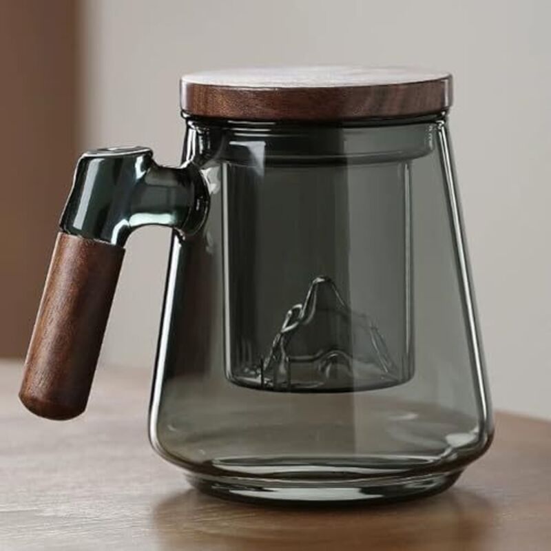 Amxcnoy Glas-teetasse Mit Deckel Und Teesieb, 500 Ml, Große Teetasse Mit Holzgriff, Borosilikatglas-teebecher Mit Teesieb Für Losen Tee/teeliebhaber/geschenke