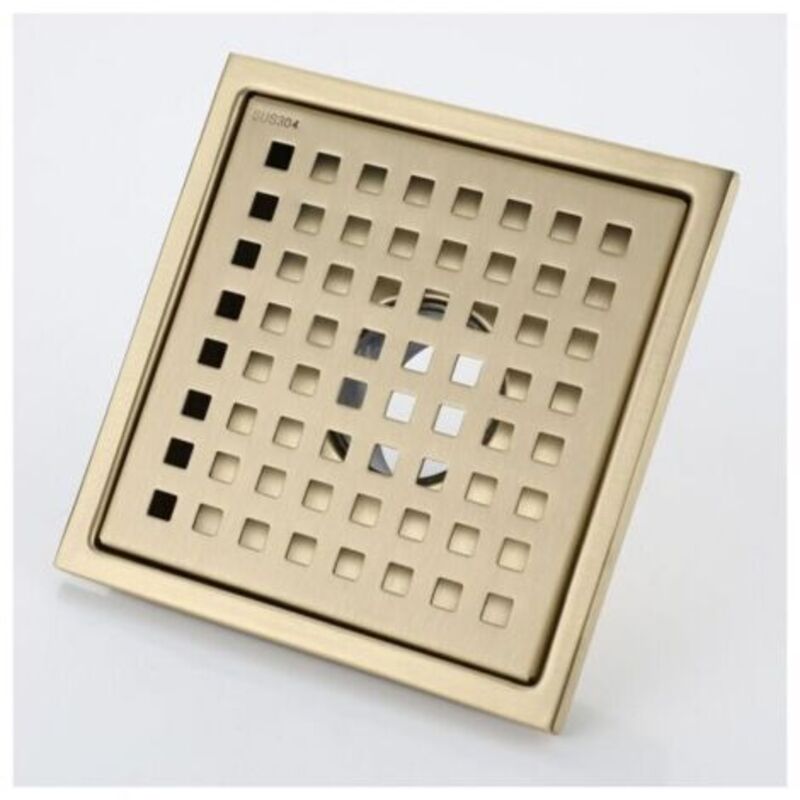 Amxcnoy 15 X 15 Cm Quadratischer Duschablauf Aus Goldfarbenem Edelstahl Mit Bodenablaufabdeckung, Geruchshemmendem Messingkern, Gebürstetes Gold