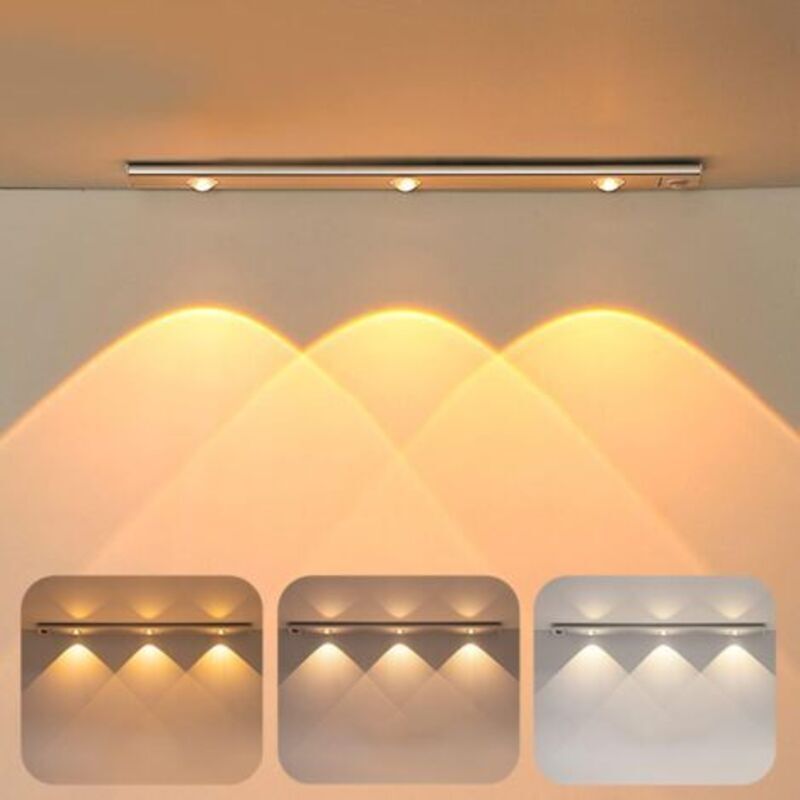 Amxcnoy Led-lampe, 40 Cm, Mit Bewegungssensor, Usb-aufladbar, Kabellos, 3 Beleuchtungsmodi Und Magnethalterung Für Schränke, Flure Und Garagen – Silber