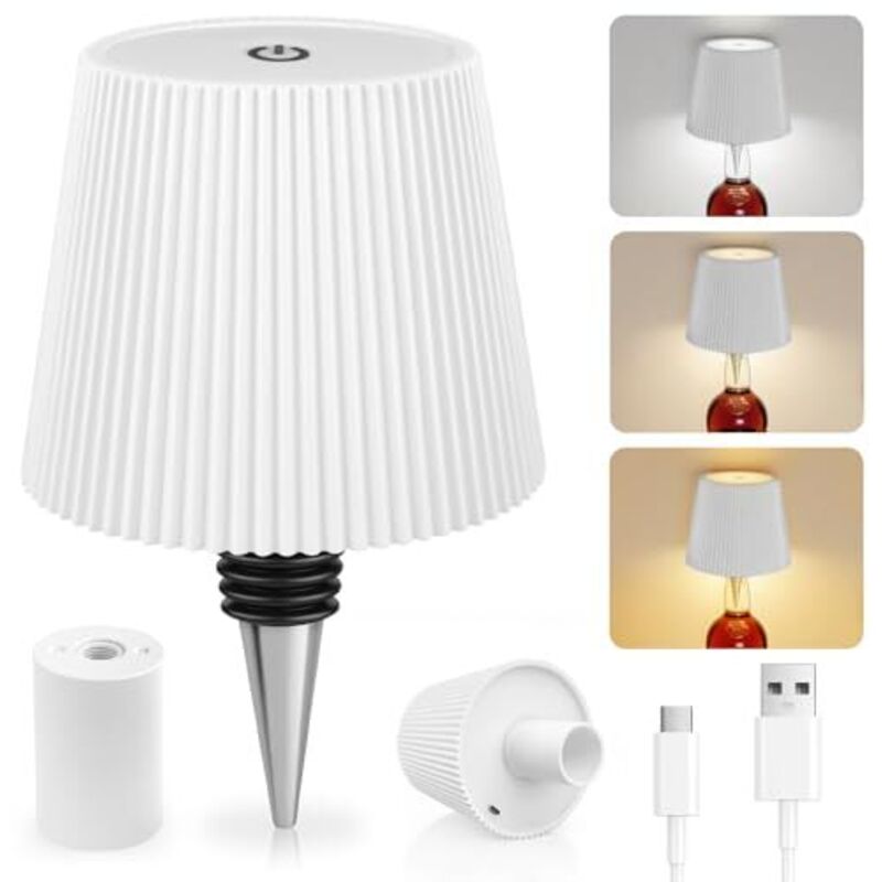 Amxcnoy Kabellose Flaschenlampe, 3 Einstellbare Farbtemperaturmodi, Touch-steuerung, Ip54-schutz, Kabelloses Usb-laden, Tischlampe Für Restaurants, Schlafzimmer Und Gärten