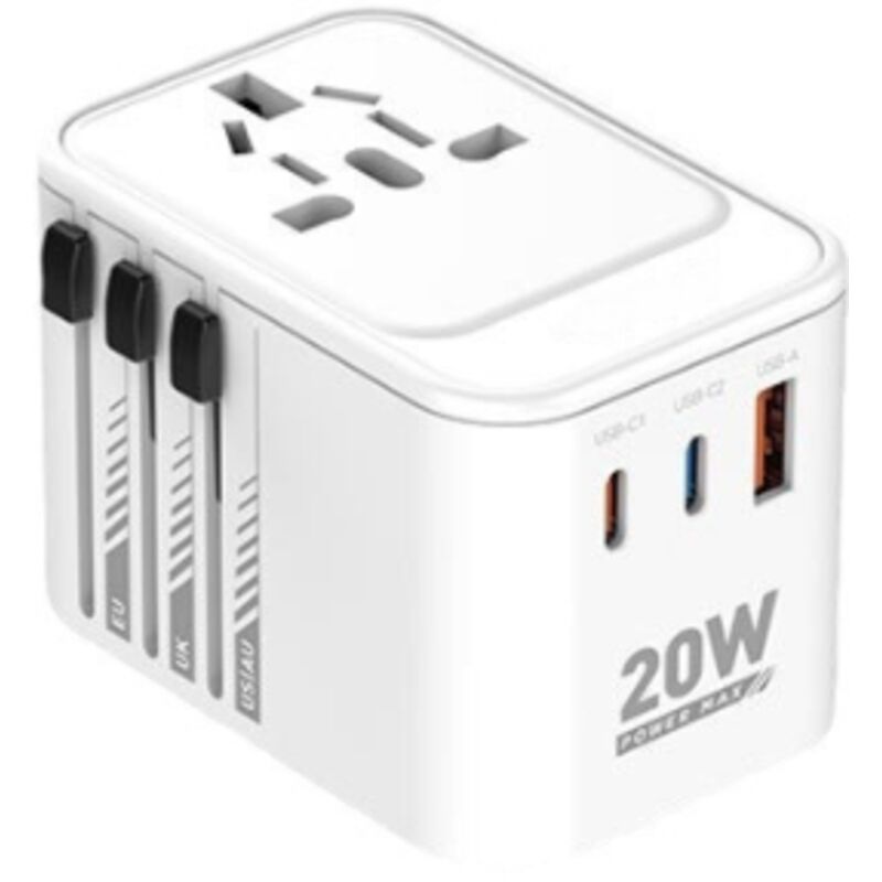 Amxcnoy Universal-reiseadapter, Universal-reisestecker Mit 2 Usb-c-anschlüssen (pd 20w), 1 Usb-a-anschluss Und 1 Netzanschluss, Reiseadapter Für Italien, England, Deutschland, Australien