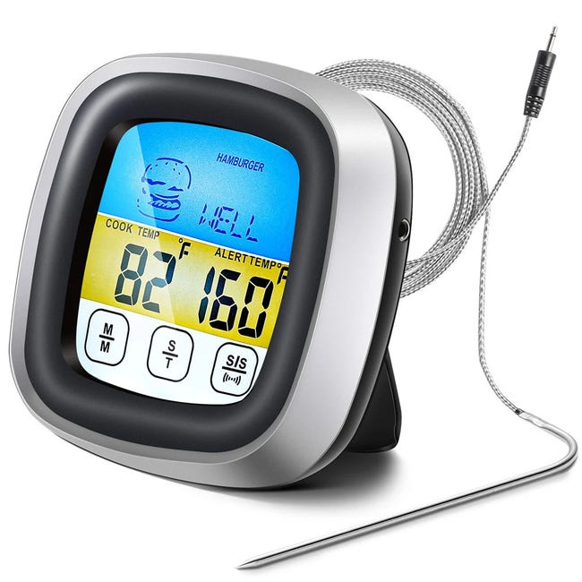 Dieses Digitale Fleischthermometer Eignet Sich Für Backofen, Grill Und Kochen In Der Küche Und Verfügt Über Eine Sonde, Einen Timer Und Ein Lcd-display.
