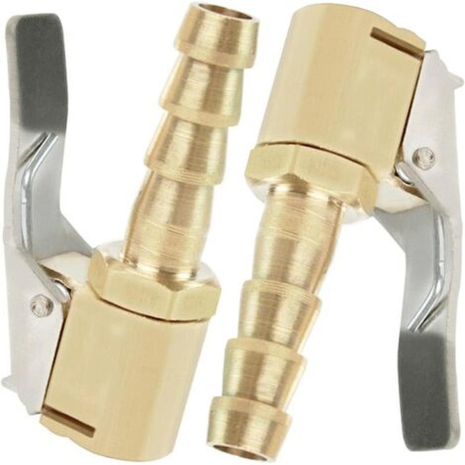 Ein Set Aus Zwei 8-mm-messing-aufblasdüsen – Geeignet Für Auto-, Motorrad- Und Fahrradreifen – Mit Silbernen Kontrollclips.