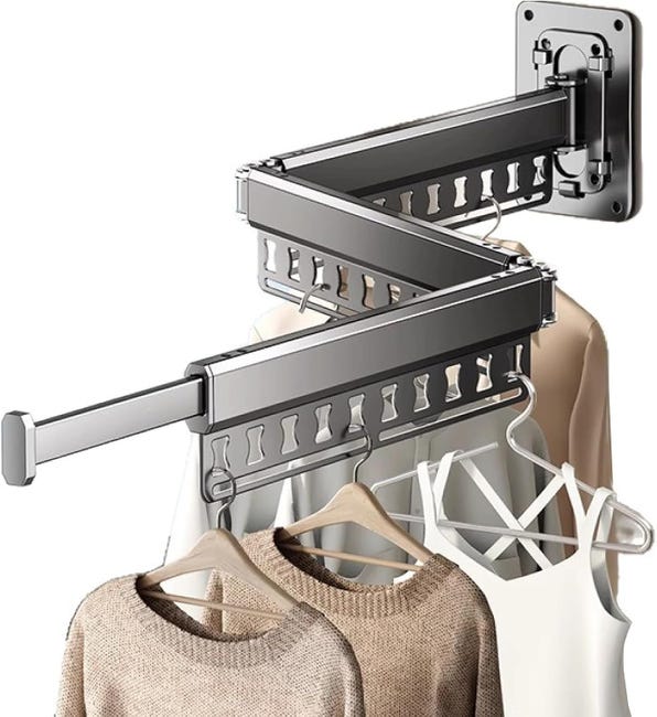 Ausziehbarer, Dreistöckiger Wandkleiderständer, Zusammenklappbar, Maximale Länge 125 Cm (grau).