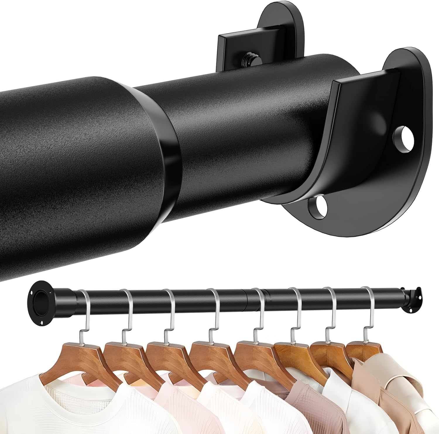 Verstellbare Kleiderbügel, Höhe Von 17 Bis 28 Zoll, Robuste Teleskopstange, Schwarze Gardinenstange.