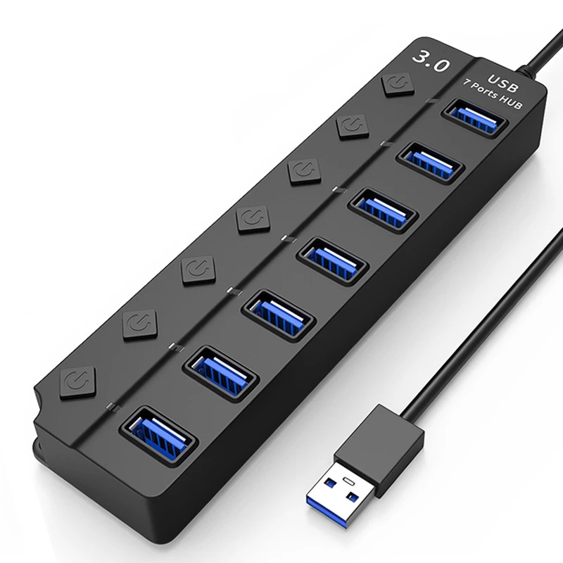 7-port Usb 3.0 Hub Mit Schalter – Kompatibel Mit Macbook Und Pc – 1,2 M Kabel