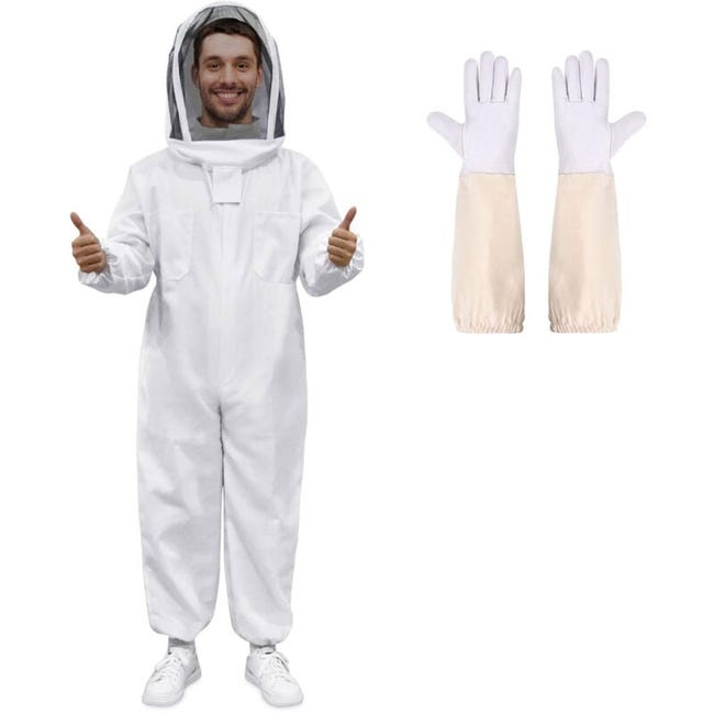 Dicker Imkeranzug Aus Baumwolle, Robuster Und Langlebiger Reißverschluss, Handschuhe Aus Echtem Leder, Abnehmbare Kapuze, Größe Xl