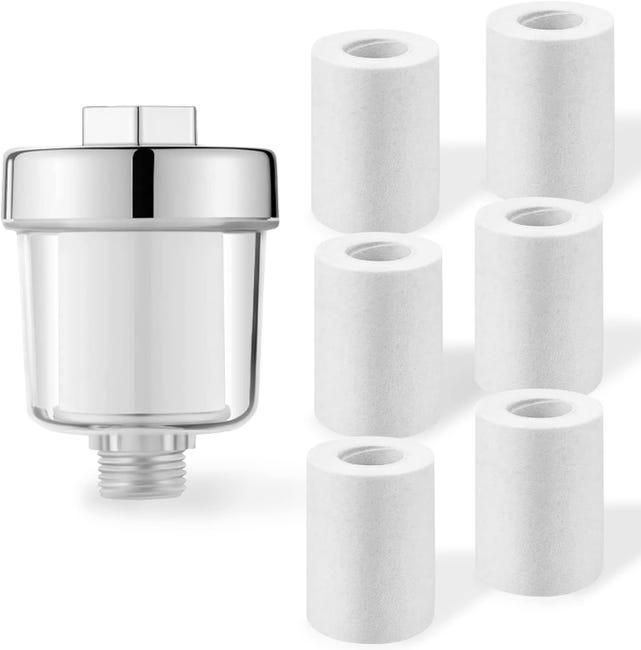 1/2-zoll-duschfilter Mit Kalkschutz Und 6 Filterkartuschen Zur Effektiven Reinigung Von Wasser Aus Wasserhähnen Und Duschköpfen.
