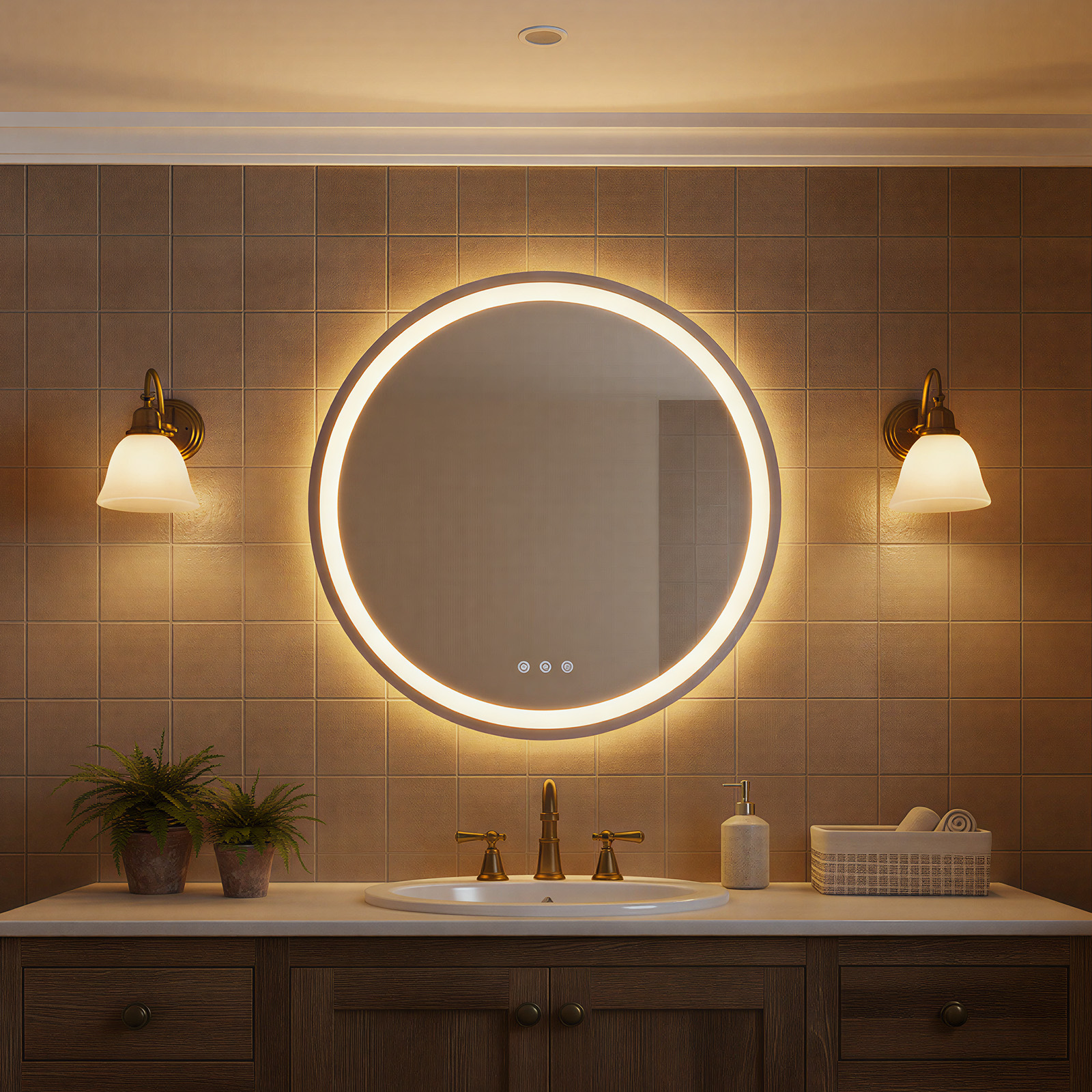 Auralum Max Led Badspiegel, Badezimmerspiegel Rund 80 Cm, Wandspiegel Beschlagfrei, Mit Warmweißes/kaltweißes/neutrales Licht, Touch-schalte, Ip67