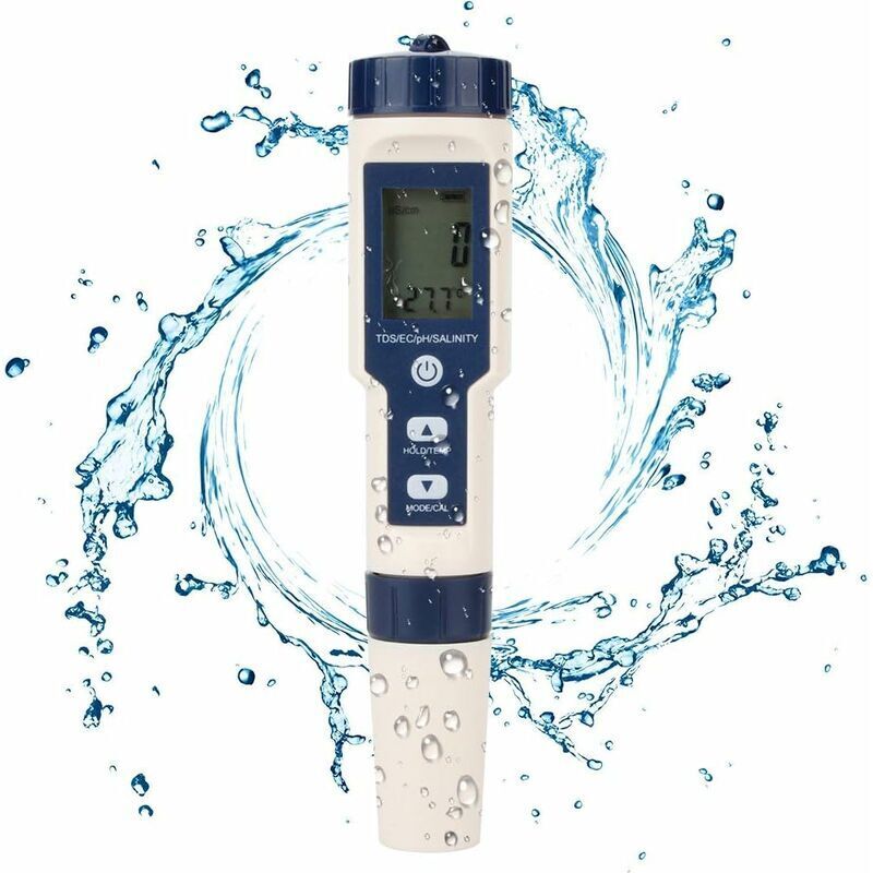 5-in-1 Digitaler Wassertester – Misst Ph-wert, Tds, Ec, Salzgehalt, Temperatur – Wasserdicht Nach Ip67 Für Schwimmbäder, Aquarien Und Hydrokultur – 5 In Water