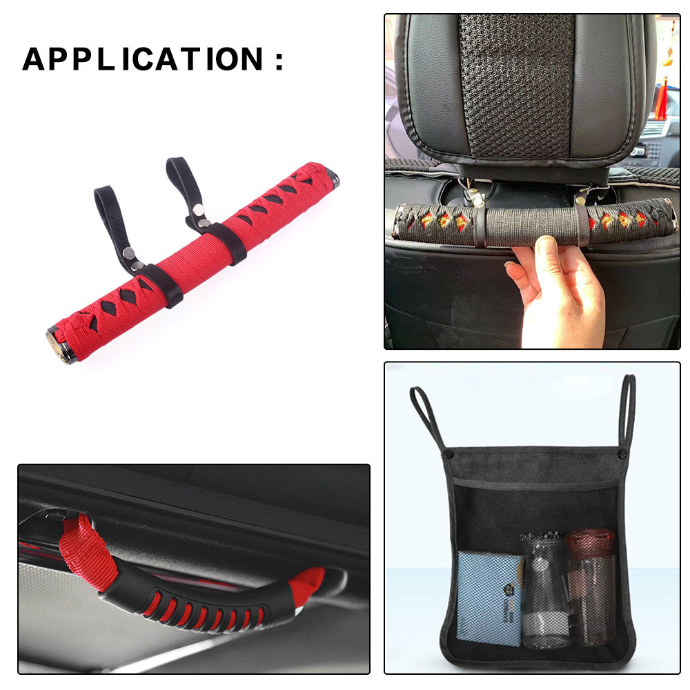 Biemmedue- Samurai-schwertförmiger Griff Zur Umgestaltung Des Fahrzeuginnenraums, Haltegriff Für Geländewagen, Armlehne, Rot Und Schwarz, Ein Set.