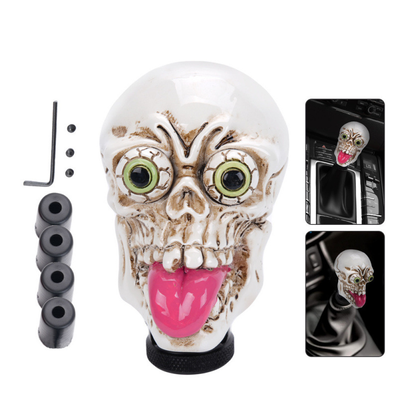 Biemmedue- Individualisierungszubehör: Heraushängende Zunge, Totenkopf Mit Hervorquellenden Augen, Schaltknauf, Individueller Gangwahlschalter, Weiße Innenausstattung Für Das Auto, Ein Set.