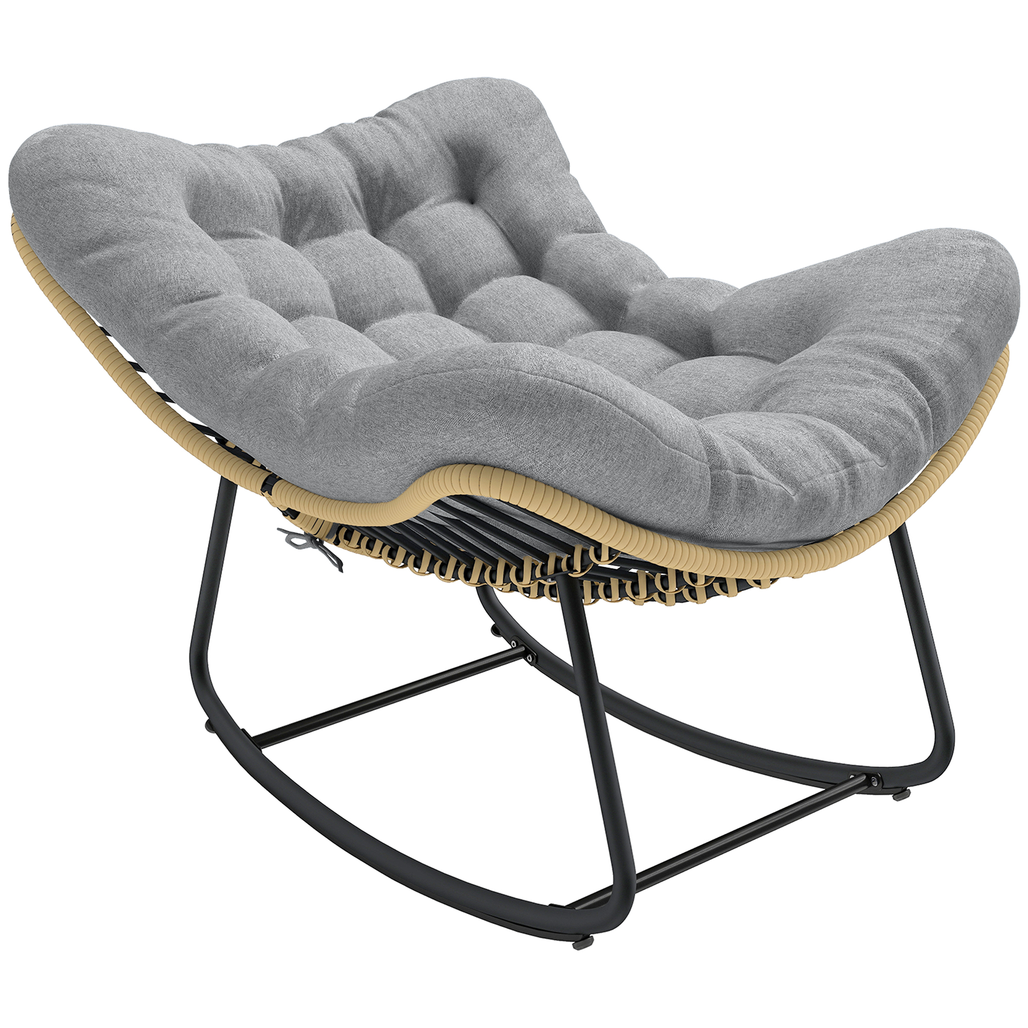 Fauteuil À Bascule De Jardin Pour Intérieur Et Extérieur Rocking Chair En Résine Tressée Avec Coussin Moelleux Gris