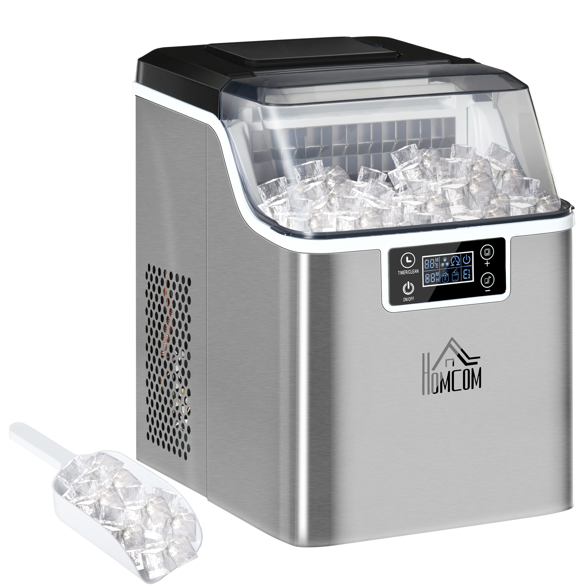 Eiswürfelmaschine Eiswürfelspender Ice-maker 20kg Pro 24h 2.3l Eiswürfelbereiter Mit 3.2 L Wassertank Silber