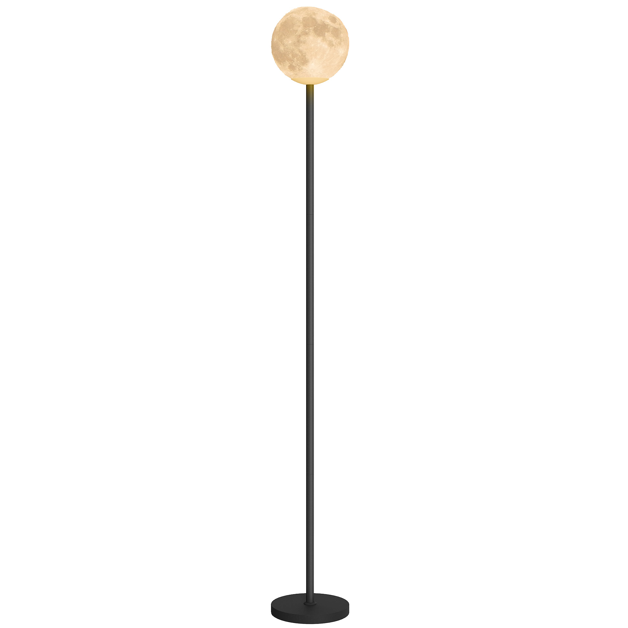 Stehlampe Mit Schirm In Mondoptik Runder Lampenschirm Fußschalter 3 Farbtemperaturen Metallgestell Schwarz