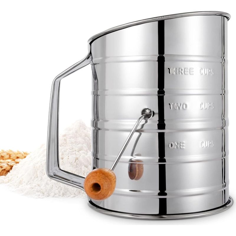 Mehlsieb, 3-tassen-mehlsieb Zum Backen, Feines Sieb Mit Kurbel Und Rührarm Für Schnelles Sieben, Zum Backen Von Kuchen Und Gewürzen