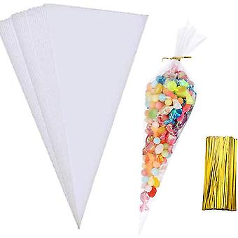 Kegelförmige Tüten, 100 Stück (6,3 X 11,8 Cm), Dreieckige Popcorntüten Mit Drehverschluss Für Süßigkeiten Und Selbstgemachte Kekse