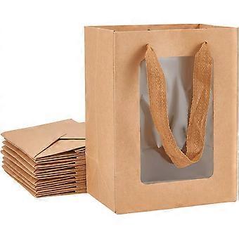 10er-pack Burlywood Kraftpapiertüten Mit Sichtfenster, 20 X 15 X 10 Cm, Geschenktüten Mit Transparentem Sichtfenster Für Weihnachten, Halloween, Süßigkeiten Und Geschenkverpackungen