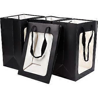10er-pack Schwarze Kraftpapiertüten Mit Sichtfenster (25 X 18 X 13 Cm) – Geschenktüten Mit Sichtfenster Für Weihnachten, Halloween, Süßigkeiten Und Geschenkverpackungen