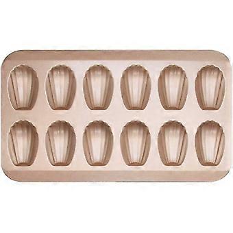 Antihaftbeschichtete Madeleine-backform Mit 12 Mulden In Kugelform (gold).