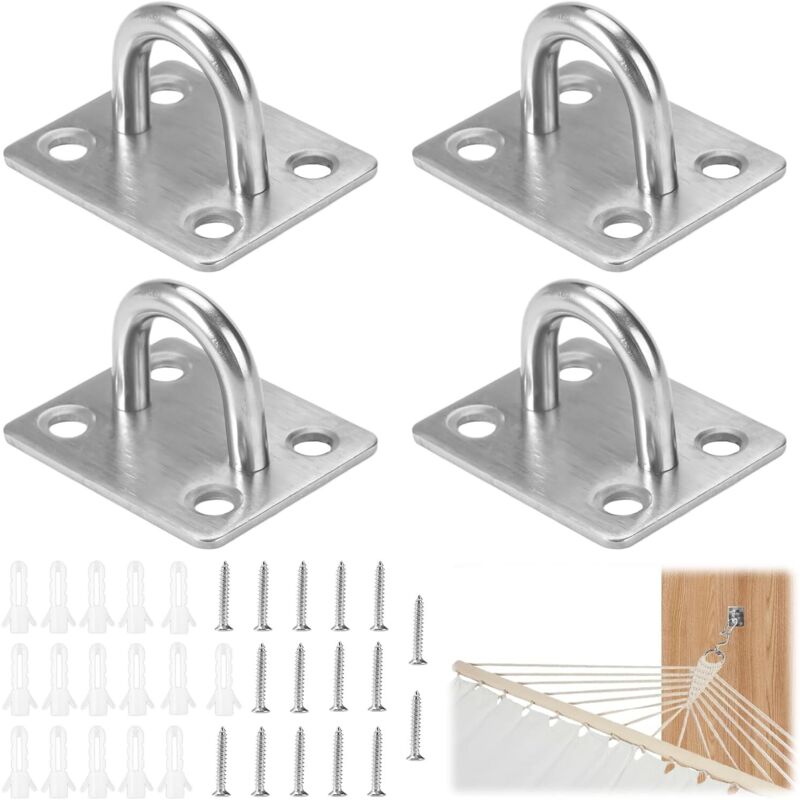 4-teiliges Set Aus Edelstahl-wandmontageplatten, Robusten Schraubhaken Für Die Wand, Deckenhalterungen Aus Edelstahl 304, Schraubhaken Für Die Decke Zum Aufhängen Von Netzen, Seilen Und Wäscheleinen