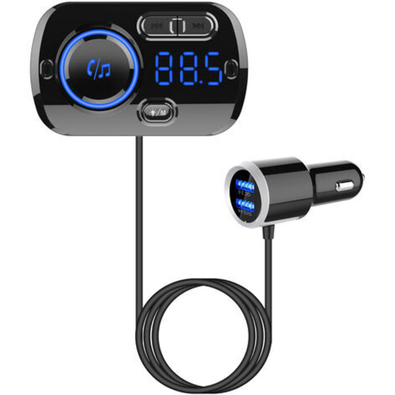 Bluetooth 5.0 Fm-transmitter-kfz-adapter-kit Mit Kfz-fm-transmitter-ladegerät, Qc3.0- Und 5v/2,4a-anschlüssen, Freisprechfunktion, Farbiger Beleuchtung, Siri-unterstützung Und Tf/sd-kartensteckplatz